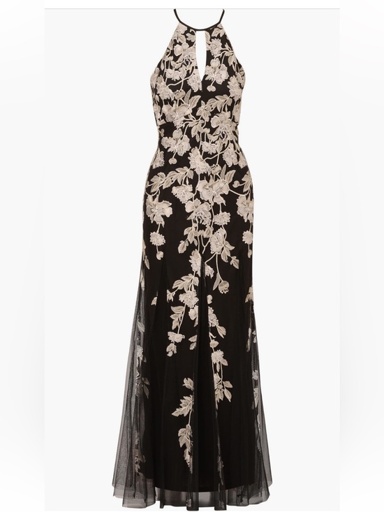 Adrianna Papell Dresses & Skirts - Adrianna Papell Black Maxi Dress with Cream Floral Embroidery